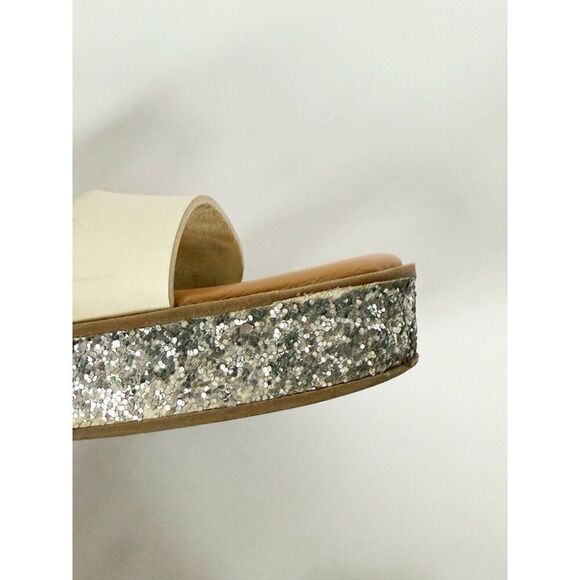 J Crew Flatform Sandals White And Glitter Ankle Strap Vintage Champagne 9.5 - Picture 15 of 16